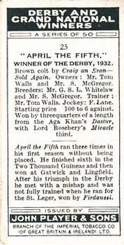 1933 Player's Derby and Grand National Winners #25 April the Fifth Back